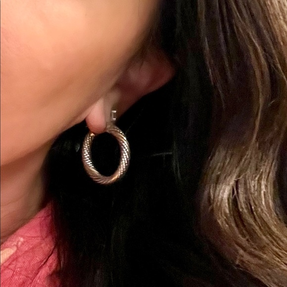 Sterling and 14K Hoop Earrings - Picture 2 of 5